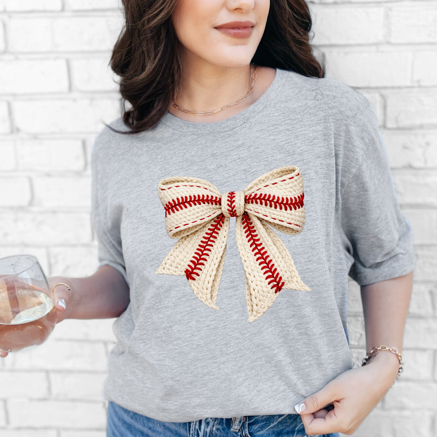 Faux Yarn Baseball Bow Graphic Tee