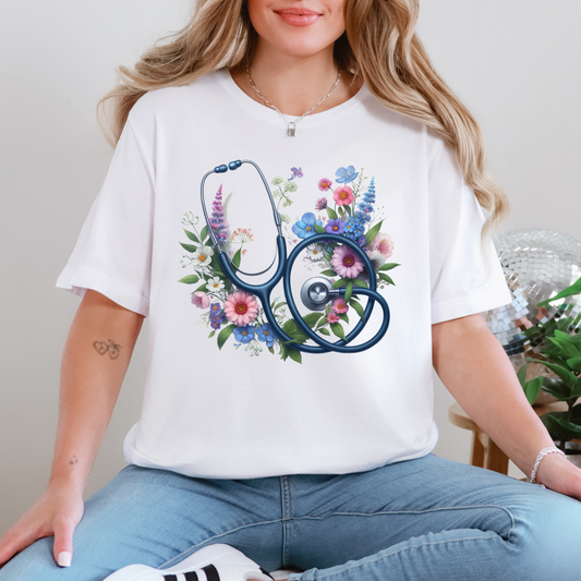 Floral Stethoscope Graphic Tee