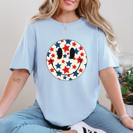 Red, White & Blue Smiley Graphic Tee