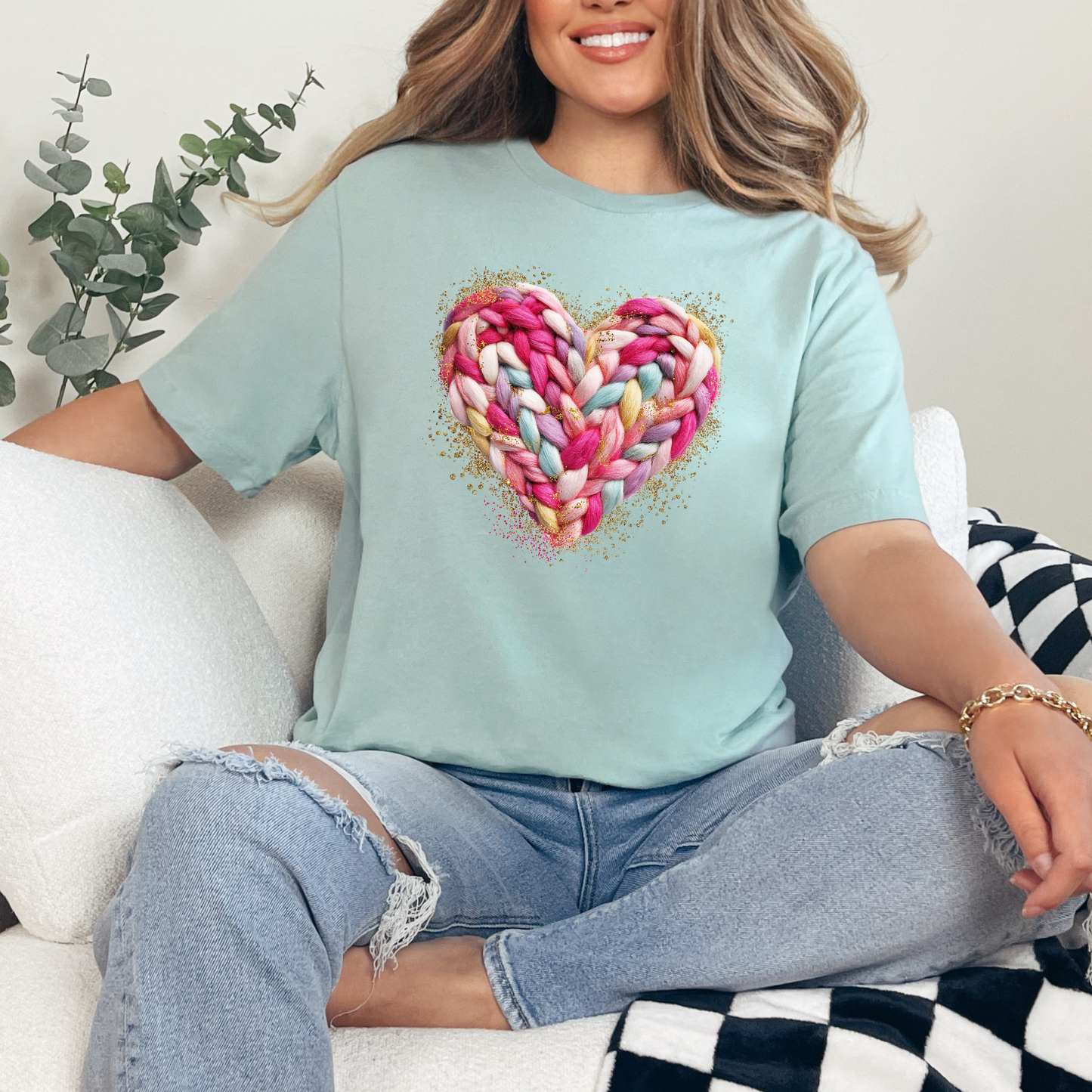 Faux Glitter Yarn Heart Graphic Tee