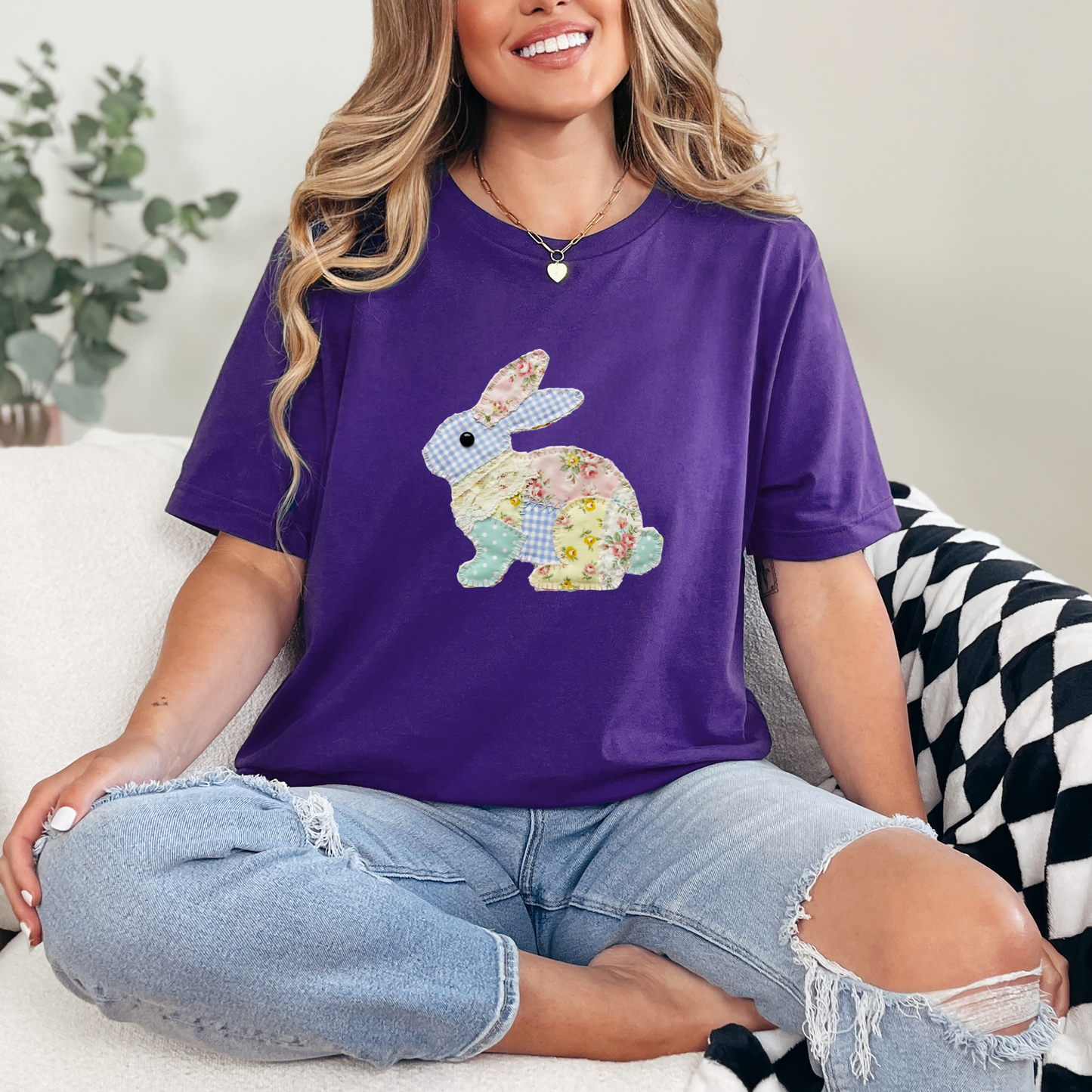 Floral Bunny Patchwork Graphic Tee