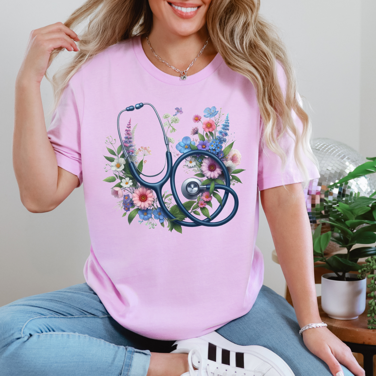 Floral Stethoscope Graphic Tee