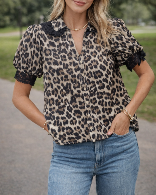 Leopard Lace Trim Shirt New RTS