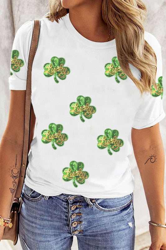 White Sequin Clover Top New RTS