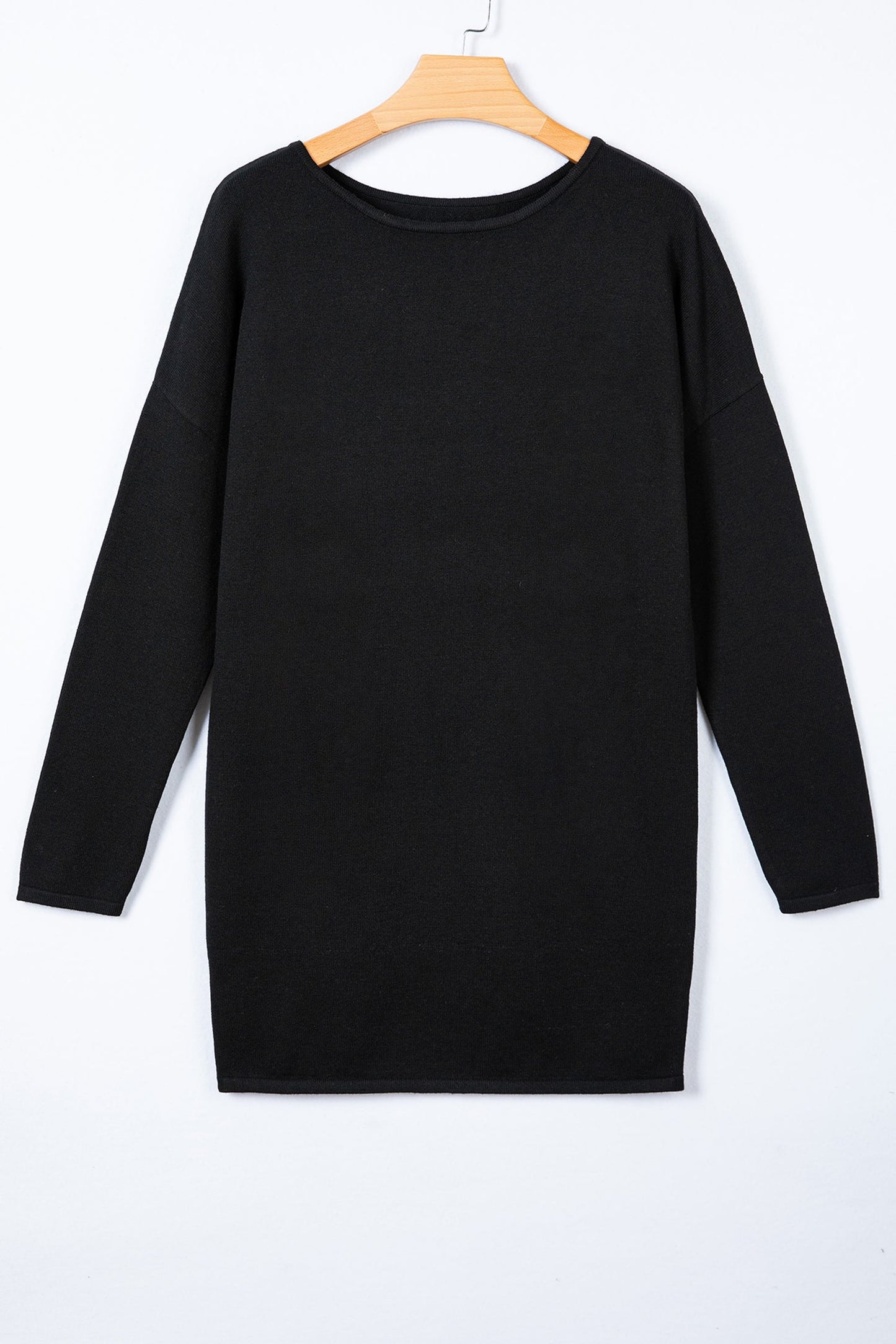 Black Asymmetric Batwing Sweater Mini Dress RTS